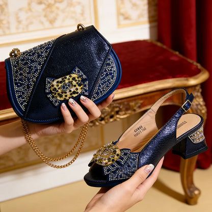 Women's Elegant High Heel Shoe and Bag Set Signature Italian Design with Premium Synthetic Fabrics for Weddings and Elegant