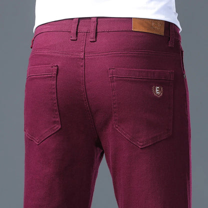 Fashion Classic Jeans Men Solid Color Casual Streetwear Hip-hop Trousers Stretch Slim-fit Embroidered Denim Pants