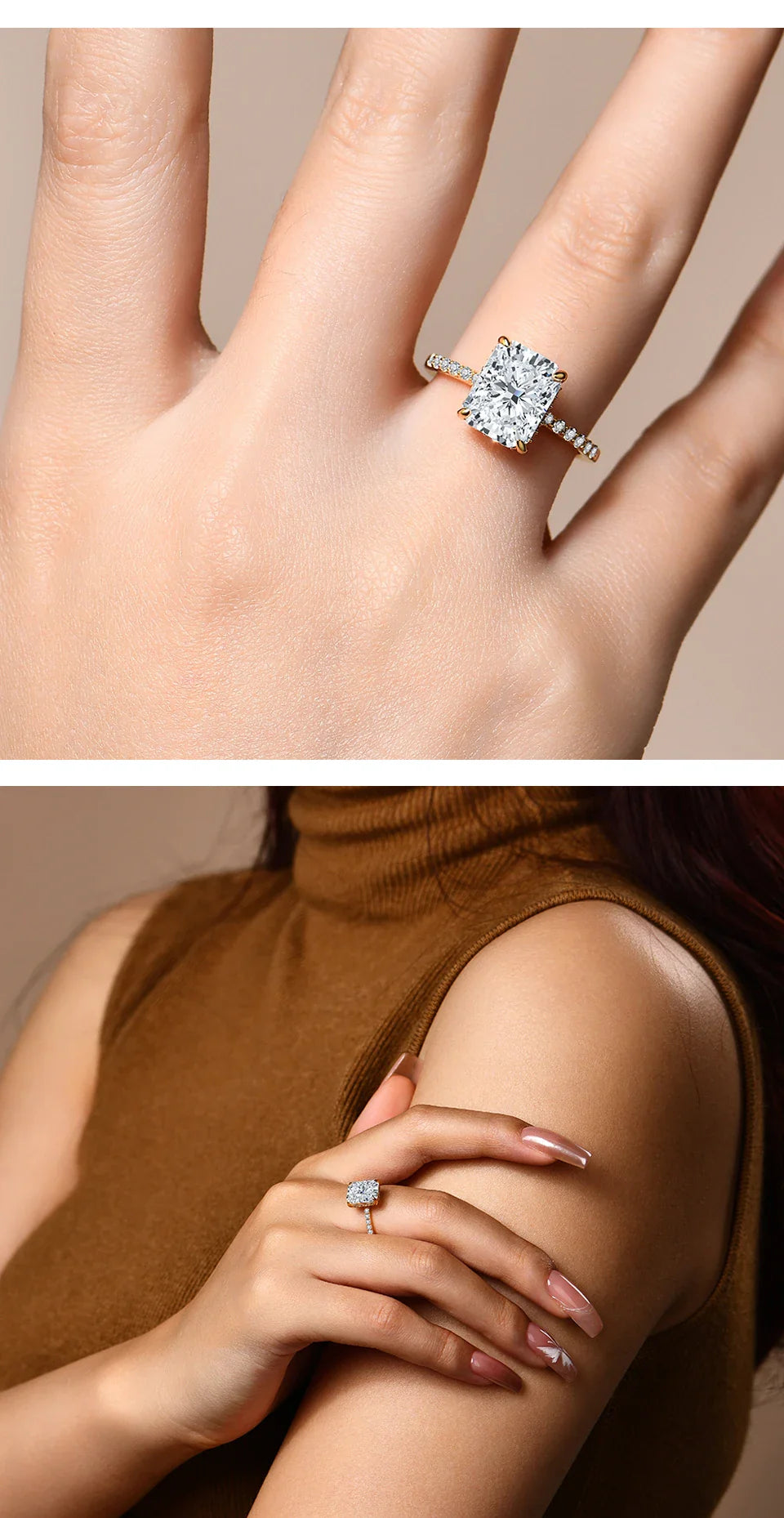 Radiant Cut 4CT Moissanite Ring for Women D Color S925 Sliver 18K Gold Plated Sparkling Engagement Wedding Fine Jewelry