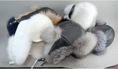 100% Real Fox Fur Hat Women's Russian Ushanka Aviator Trapper Snow Skiing Hat Caps Earflap Winter Raccoon Fur Bomber Hat