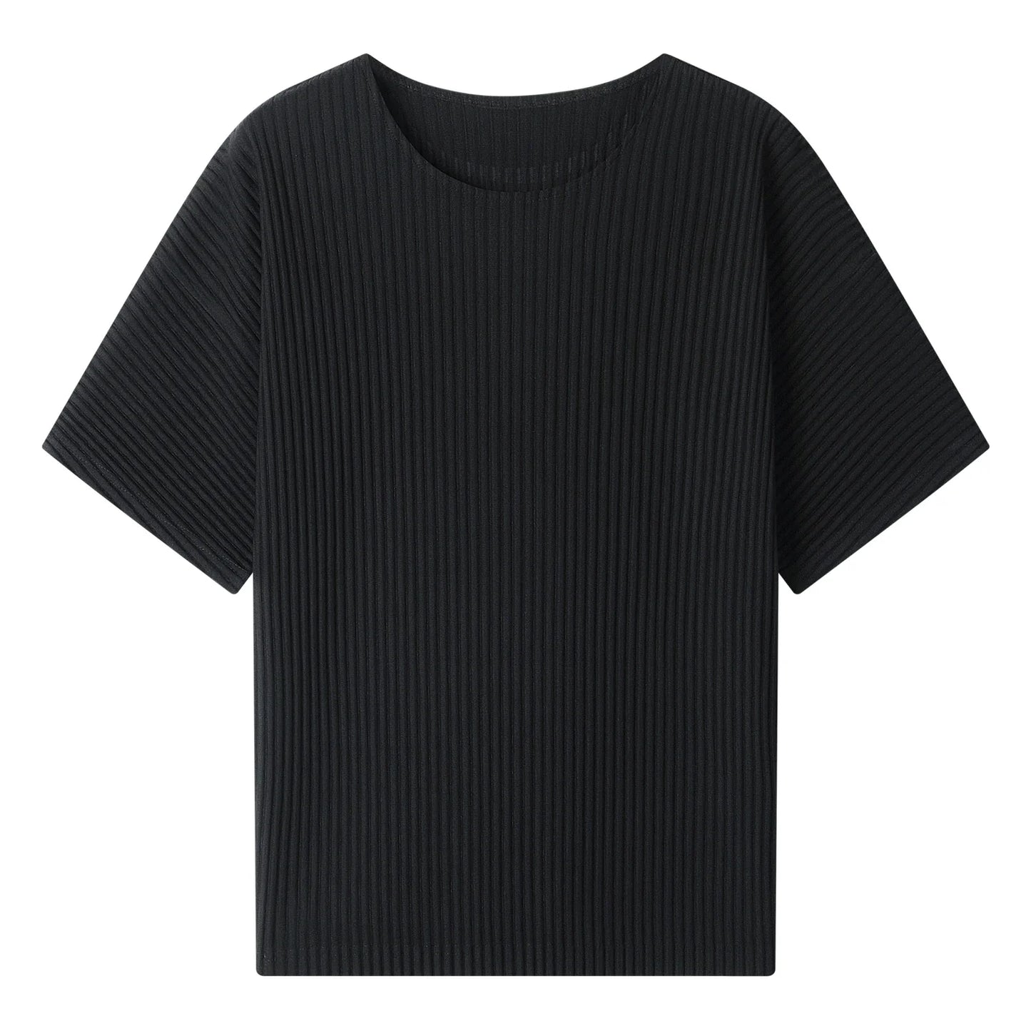 Miyake Shirt Thin Breathable Short Sleeve Round Neck T Shirt Summer Solid Sports Top Miyake Pleated Men