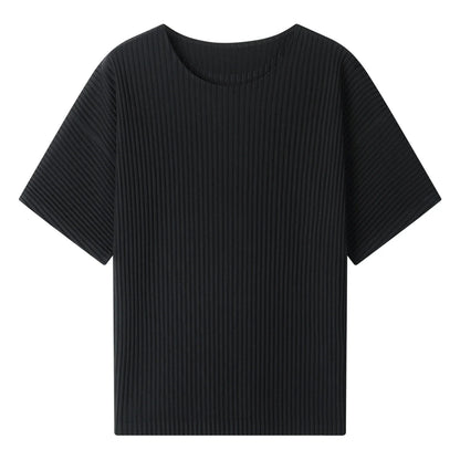 Miyake Shirt Thin Breathable Short Sleeve Round Neck T Shirt Summer Solid Sports Top Miyake Pleated Men
