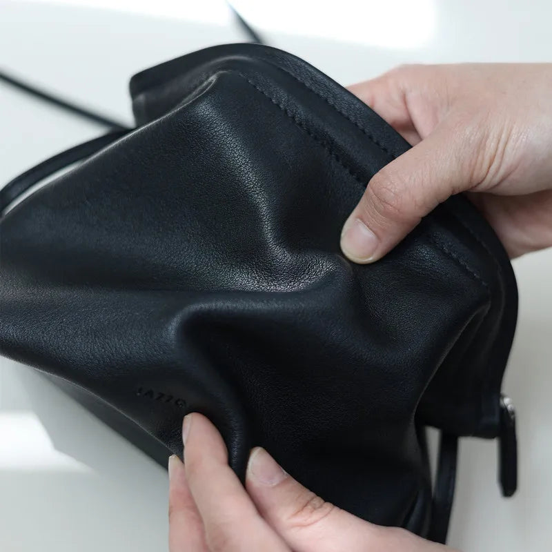 Women's Real Leather Crossbody Bags Luxury Designer Soft Black Shoulder Bag Cowhide Small Size Versatile Fashion Purses