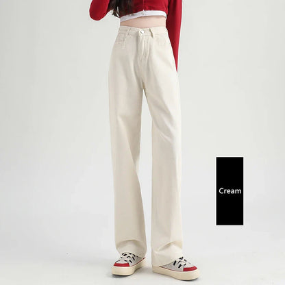 Woman Jeans Elastic High Waist Wide Leg Cotton Denim Clothing Blue White Streetwear Vintage Fashion Harajuku Straight Pants