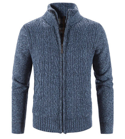 Winter Autumn New Sweater Knit Cable Cardigan Men Business Casual Jacket Zipper Up Solid Color Turn-down Coat Fleece Clothes