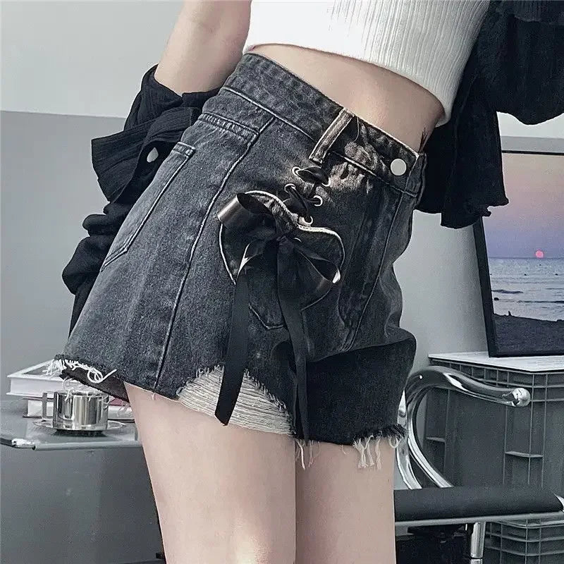 Classic Bow High Waist Short Jean Pants Woman New In Casual Jorts Hot Stretchy To Wear Harajuku Fashion Denim Shorts for Women