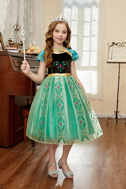 Kids Anna Cosplay Clothing Little Girls Christmas Halloween Gown Kids Party Red Cloak Costume Dance Long Sleeve Princess Dresses