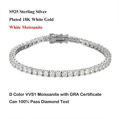 Real D Color Full 2/2.5/3/4/5/6.5mm Moissanite Tennis Bracelet For Women S925 Plated 18K Rose Gold Diamond Link Bracelets