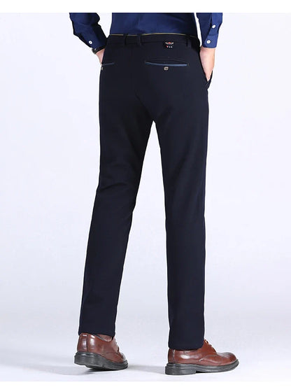 2025 Winter New Thickened Straight Slim Warm Business Casual Office Male Velvet Trousers Classic Men's Fleece Casual Pants