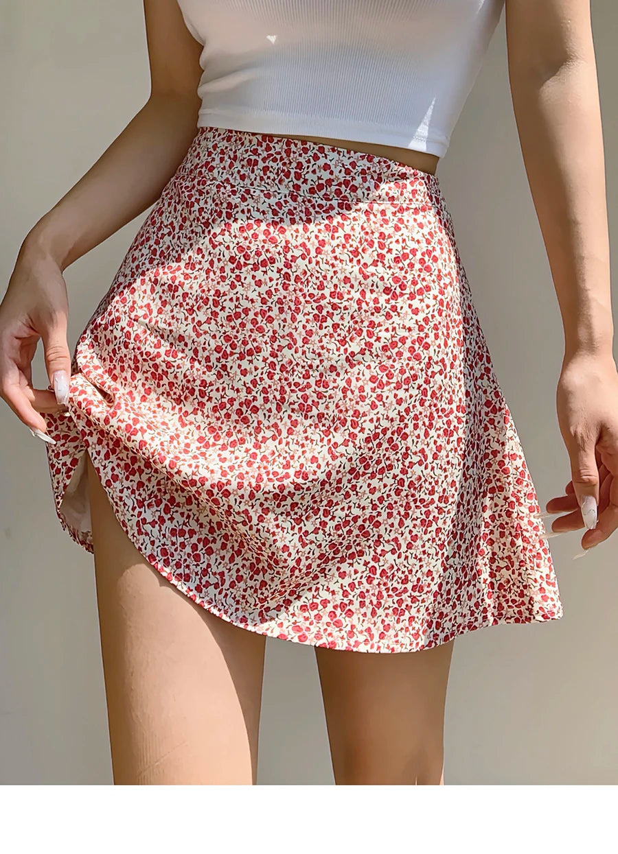 2024 Summer New Retro Vacation Style Small Floral Half Skirt High Waisted Wrap Buttocks Elegant Sweet Slim Short Skirt 06AH