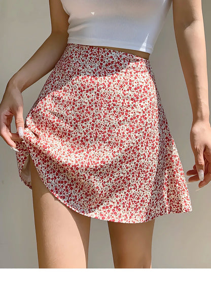 2024 Summer New Retro Vacation Style Small Floral Half Skirt High Waisted Wrap Buttocks Elegant Sweet Slim Short Skirt 06AH