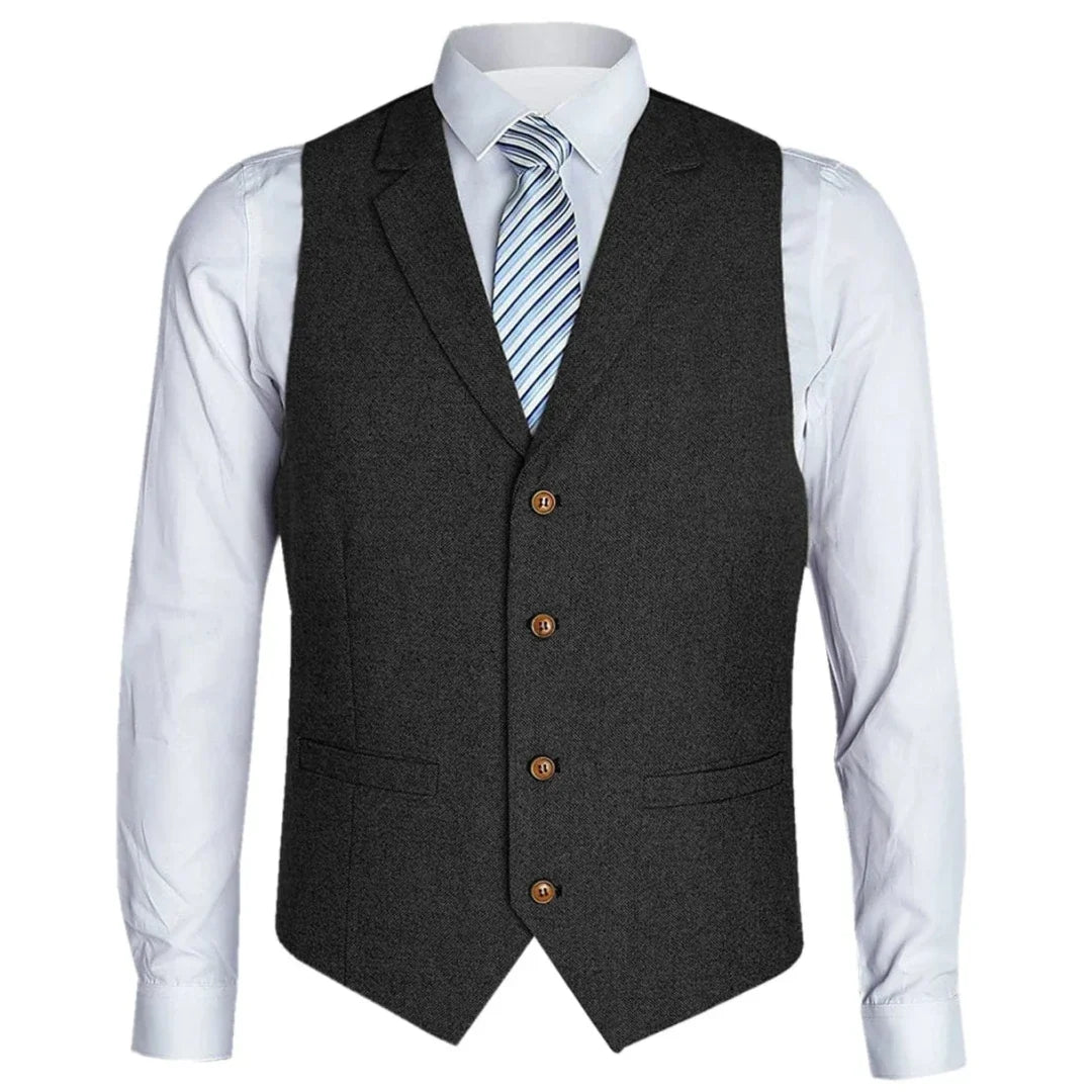 Men Vest Black Herringbone Single Button With Lapel Waistcoat For Birthday Wedding Business Banquet Work Men Suit Vest