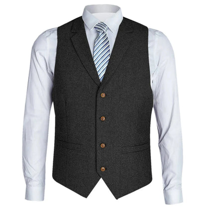 Men Vest Black Herringbone Single Button With Lapel Waistcoat For Birthday Wedding Business Banquet Work Men Suit Vest