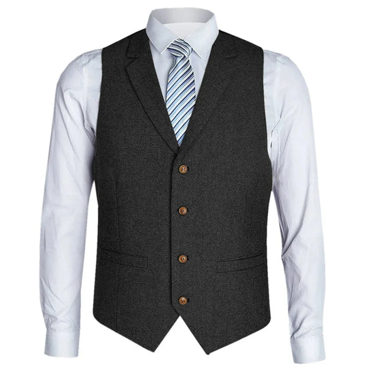 Men Vest Black Herringbone Single Button With Lapel Waistcoat For Birthday Wedding Business Banquet Work Men Suit Vest