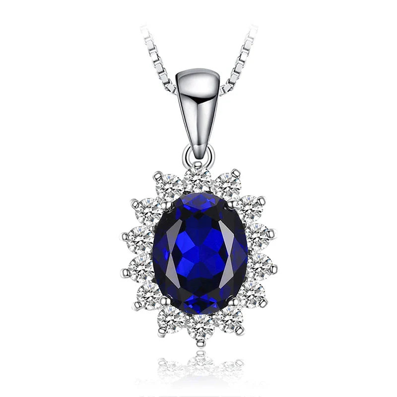 Princess Diana Created Blue Sapphire Ruby Simulated Emerald 925 Sterling Silver Pendant Necklace for WomenNo Chain