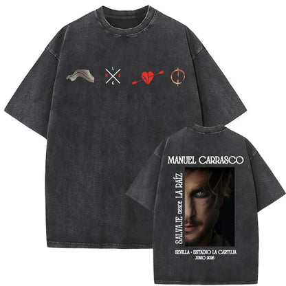 Manuel Carrasco Salvaje Desde Ia Raiz 2026 Vintage Washed T-shirt Men Women Fashion Hip Hop Punk 100% Cotton T Shirts Streetwear