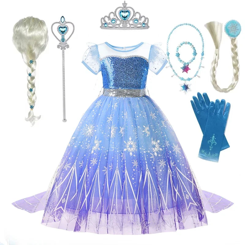 Elsa Girl Dresses Princess Costume Children's Sequin Fantasy Children's Cosplay Queen Clothes Halloween Carnival Party Dresses