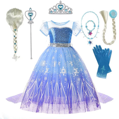 Elsa Girl Dresses Princess Costume Children's Sequin Fantasy Children's Cosplay Queen Clothes Halloween Carnival Party Dresses
