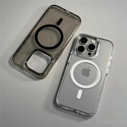 Transparent Wireless Charging for Magsafe Case for iPhone 16 15Pro 14 16Pro Max Alloy Lens Clear Shockproof Hard Armor Cover