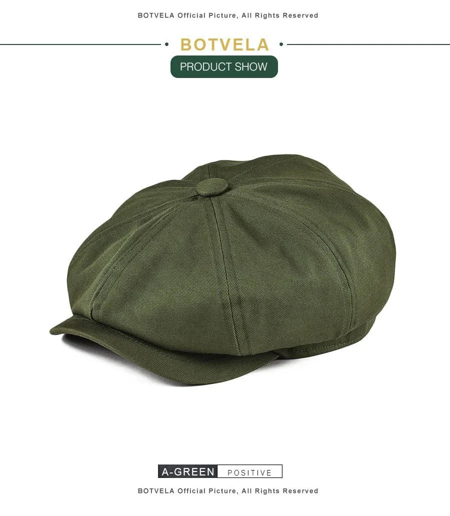 Men's Newsboy Cap Twill Cotton 8 Panel Hat Flat Ivy Cabbie Casual Baker Caps Gatsby Hat Retro Hats Boina Beret for Male