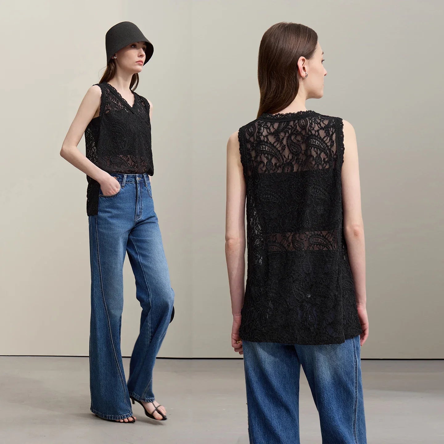 Women's Camisole 2026 Summer New V-Neck Paisley Lace Tank Tops Loose Lightweight Sheer Female Sleeveless Shirt 12652017