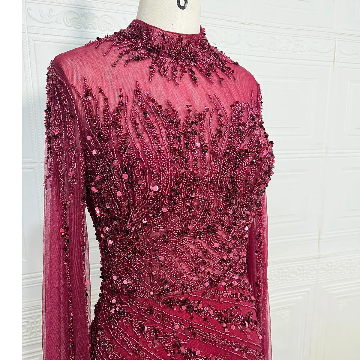 Luxury Saudi Arabia Mermaid Beaded Cape Sleeves High-Neck Evening Dresses 2025 Dubai Party Gowns for Women Wedding Customized