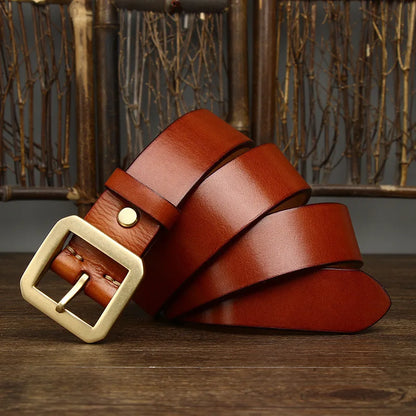 3.8CM Thick Cowhide Copper Brass Buckle Genuine Leather Casual Jeans Belt Men High Quality Waistband Male Luxury Strap Cintos