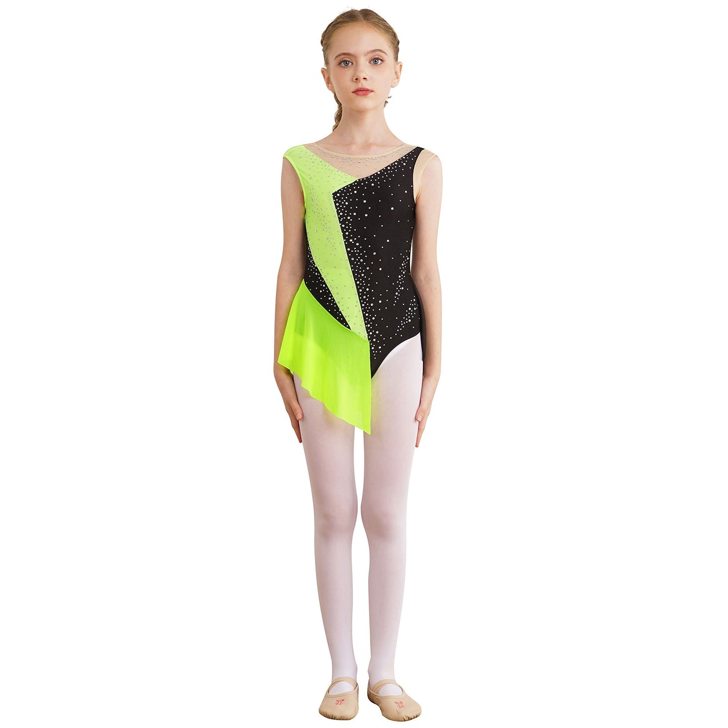 Kids Girls Sparkly Rhinestone Ballet Jersey Leotard Dress Toddler Gymnastics Artistic Figure Skating Dance Leotards Costume