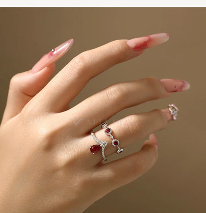 Classic Lab Ruby Rings with Zircon Crown Design Timeless Elegance 925 Sterling Silver Wedding Engagement Ring For Women