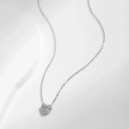 925 Sterling Silver Pave Setting Hearts Sparkling Zirconia Necklace Pendant Classic Romantic Wedding Jewelry For Women