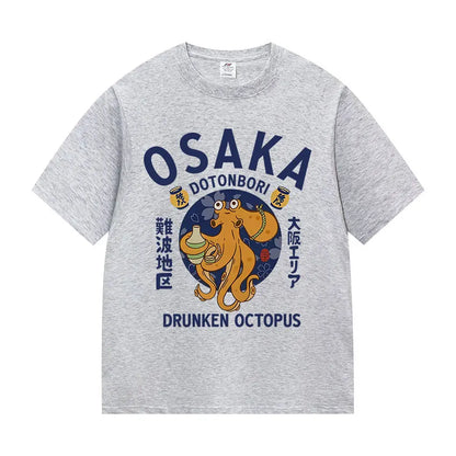 Japanese Osaka Dotonbori Drunken Octopus Food Lover Funny Graphic Tee Shirt Mens Women Fashion High Quality Cotton T-Shirts Tops