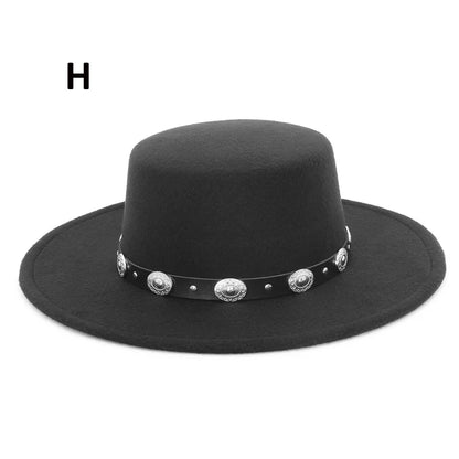Elegant Wide Brim Fedora Hat for Women Men Flat Top Boater Hat Belt Buckle Fedoras Church Panama Hats
