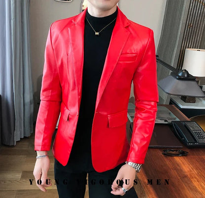 2022 Autumn Leather Jacket Men Slim fit Casual Business Blazer Masculino Solid Color Street Wear Social PU Coat Costume Homme