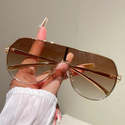 Men New Fashion Metal Rim Monoblock Outdoor Shades Women Trendy Luxury Brand Design Sun Glasses Oversize Pilot Sunglasses