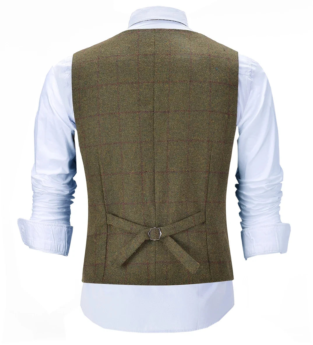 Men's Vintage Plaid Vest Wool Tweed Suit Vest Notch Lapel Waistcoat Groomsmen For Wedding
