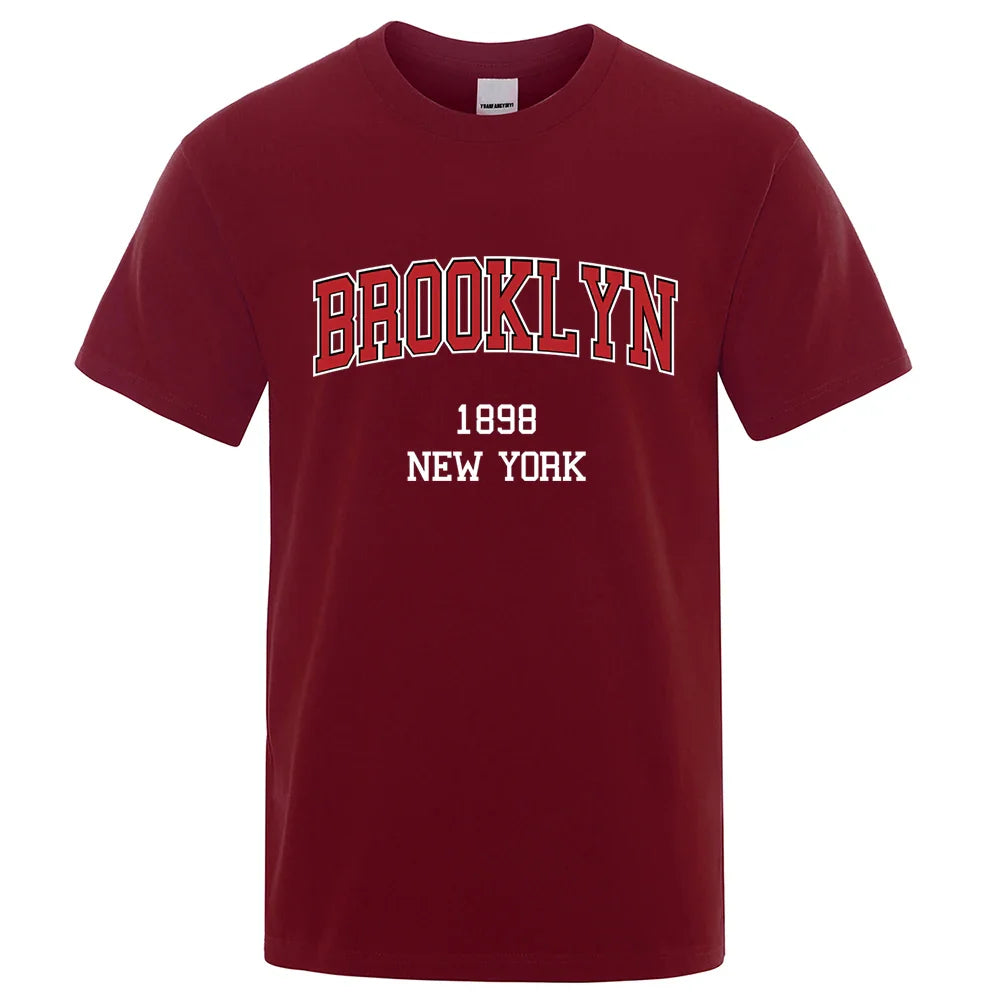 Brooklyn 1898 New York City Letter Prints T Shirt Men Creativity Tee Clothes T-Shirts Loose Summer Tshirt Cotton Breathable Tops