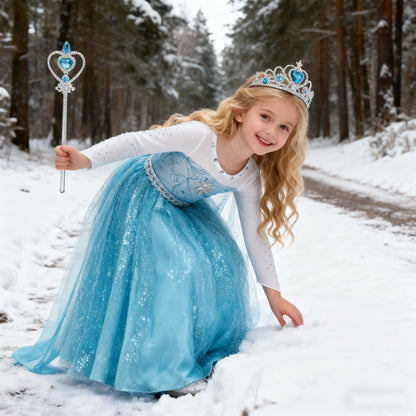 Snow Queen Elsa Long Sleeve Costume Girls Princess Dress Toddler Halloween Cosplay Clothes Birthday Party Vesidos For 2-10 Years