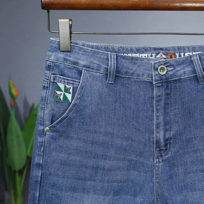 Men's Printed Denim Shorts Summer Thin Fashion Slim Straight Bermuda Jeans Personality Male Short Pants Streetwear