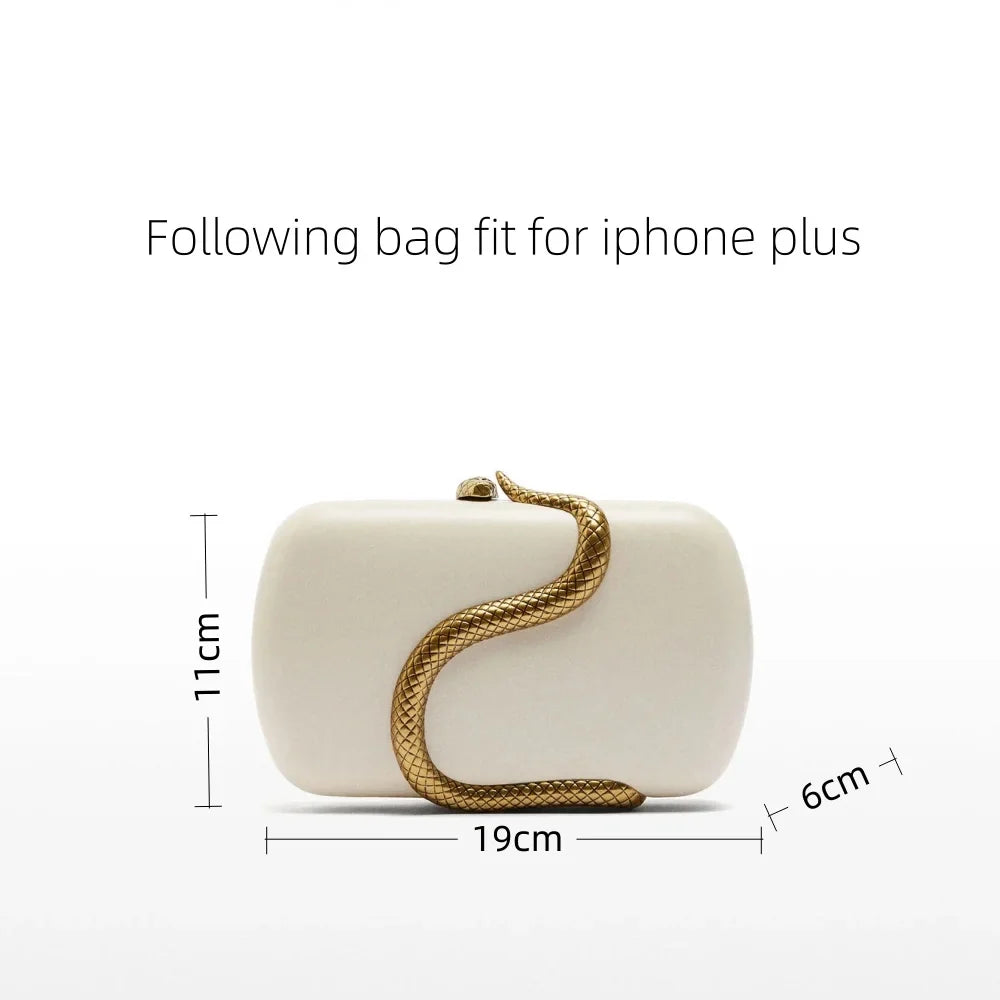 Elegant Box Clutch Bag with Gold Snake Closure, beige off white pu Leather, Evening Wedding Party Handbag, Spring 2026 new
