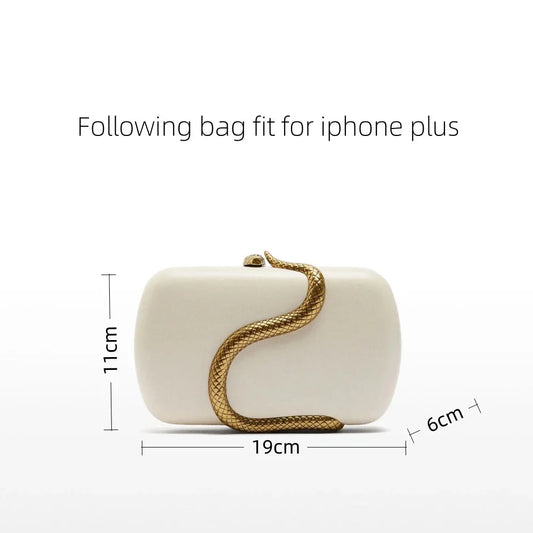 Elegant Box Clutch Bag with Gold Snake Closure, beige off white pu Leather, Evening Wedding Party Handbag, Spring 2026 new