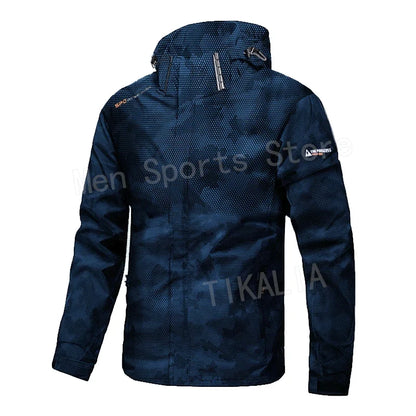 Men’s Outdoor Hiking Jacket Waterproof Windbreaker Hooded Coat Lightweight Sportswear for Camping Trekking Climbing Travel