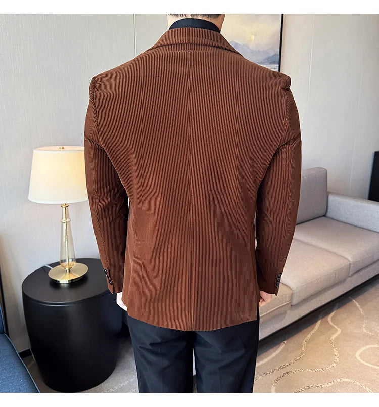 Stripe Suit Jacket For Men Autumn Winter Business Slim Fit Tailcoat Formal Wedding Party Fashion Casual Suit Coat 4XL-M