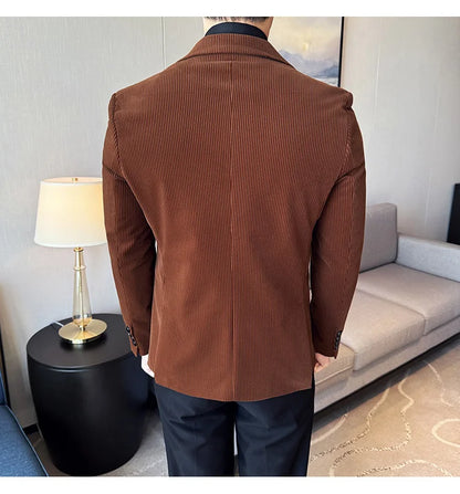 Stripe Suit Jacket For Men Autumn Winter Business Slim Fit Tailcoat Formal Wedding Party Fashion Casual Suit Coat 4XL-M