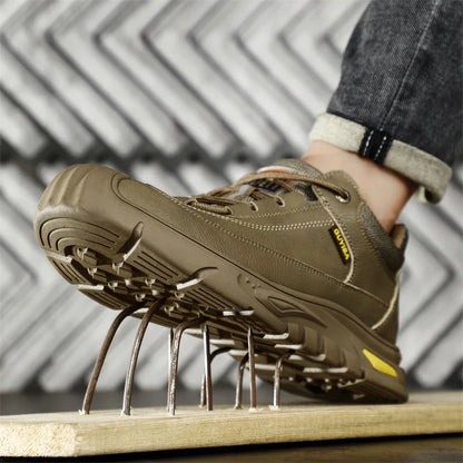 Black Leather Work Safety Shoes Waterproof Indestructible Steel Toe Cap Labor Shoes For Men Breathable Anti Smashing Sneakers
