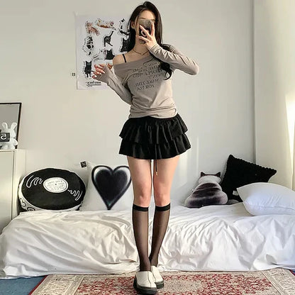 Summer 2025 Casual High Waist Fluffy Skirt Women's f-length Baked Cake Skirt with Fringe Versatile Cotton 00% Skirt