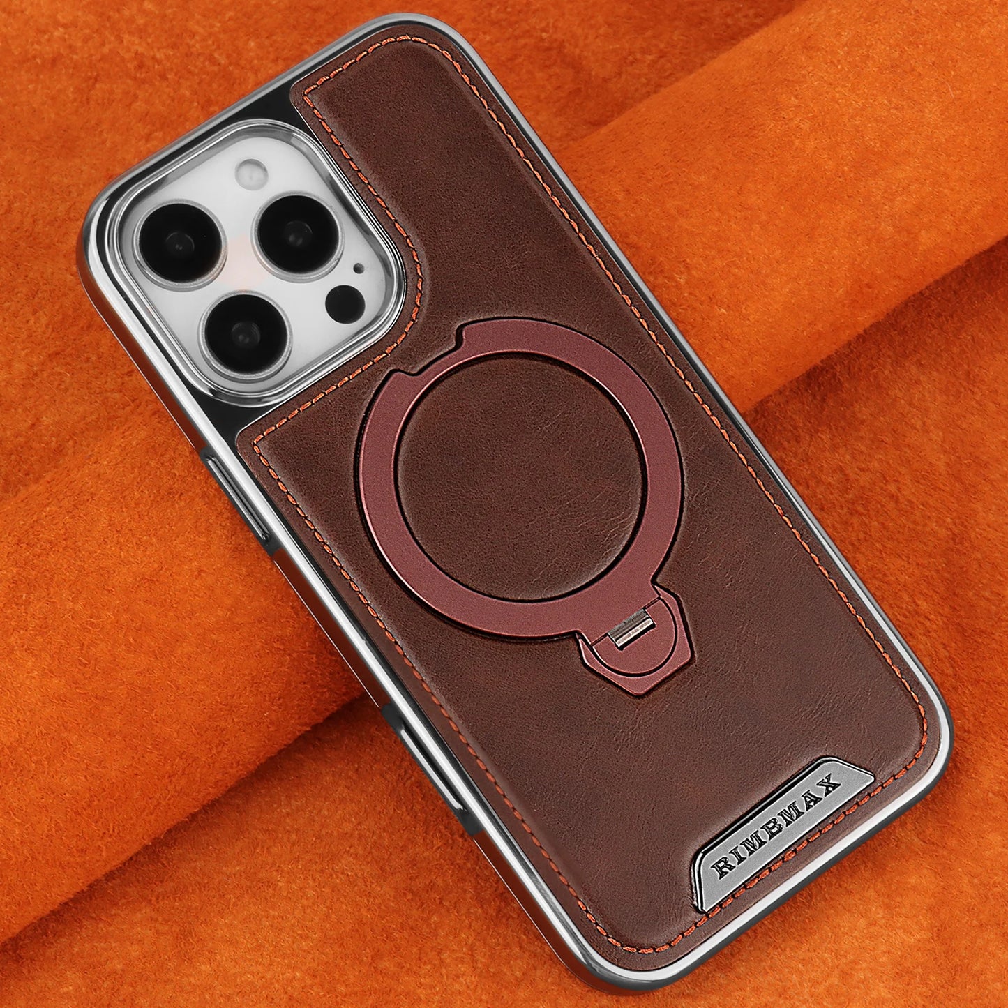 360 Rotating Bracket Luxury Magnetic Leather Phone Case For iPhone 16 17 Pro Max 15 14 13 12 Magsafe Wireless Charging Cover
