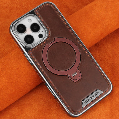 360 Rotating Bracket Luxury Magnetic Leather Phone Case For iPhone 16 17 Pro Max 15 14 13 12 Magsafe Wireless Charging Cover