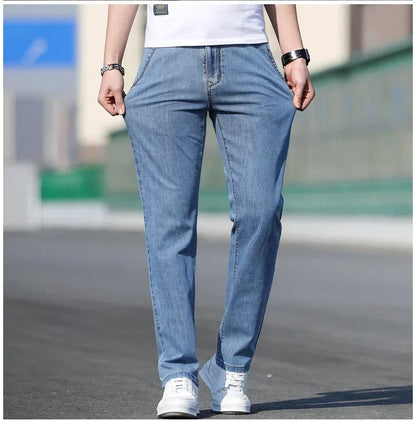 2024 Summer New Men's Loose Stretch Gray Jeans Fashion Casual Stretch Straight-leg Denim Pants Male Light Blue Brand