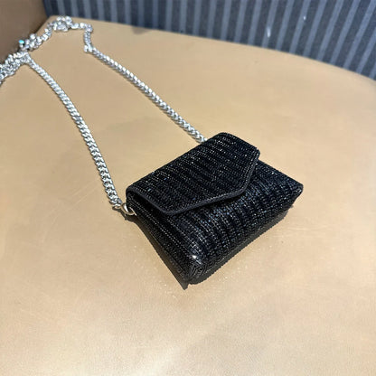 Rhinestones Bag for Women 2024 Mini Purses and Handbags Clutch Wallets Ladies PU Leather Chain Party Evening Shoulder Bag
