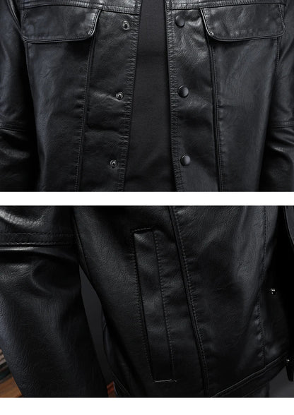 2024 Autumn and Winter New Men's Fashion Handsome with Solid Color Boutique Lapel Motorcycle Leather Coat Slim Fashion  M-5XL